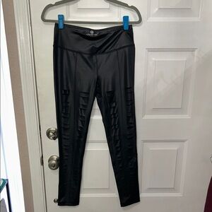 Chic Black Faux Leather Leggings with Cut-Out Accents